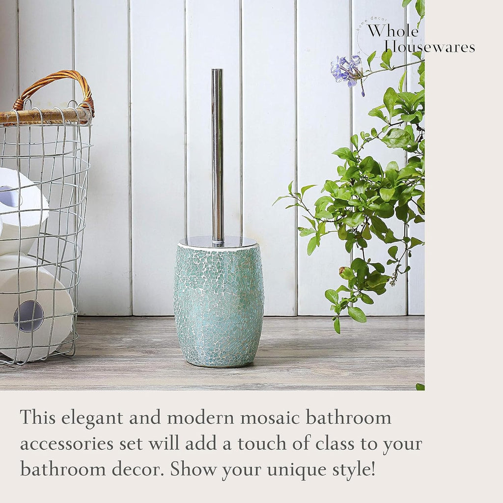 WHOLE HOUSEWARES Modern Toilet Brush Set, Turquoise (1 Glass Mosaic Bathroom Accessory)