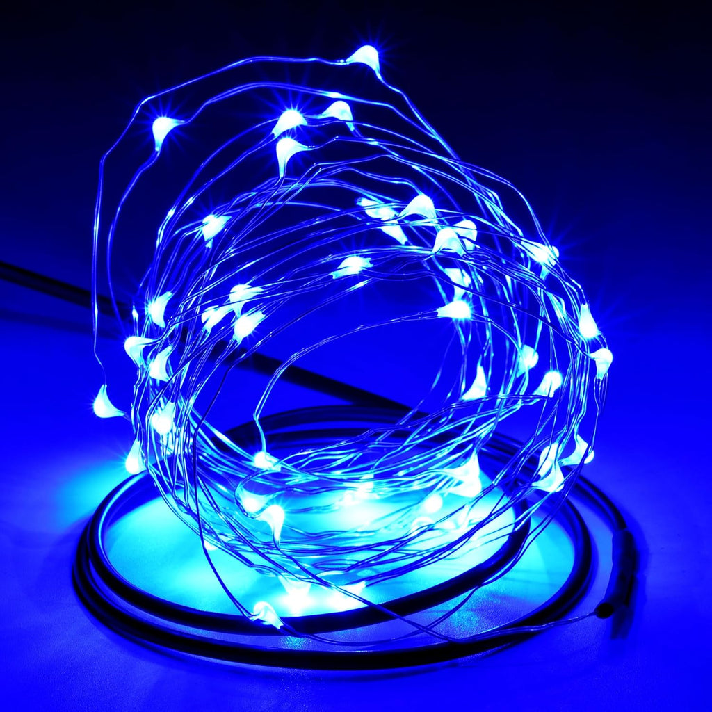 Karlling USB Plug in LED Fairy Lights,2 Packs of 50 LED Bulbs 16 Ft Silver Wire Waterproof Starry String Lights for Bedroom Patio Garden Party Wedding Commercial Lighting (Blue)