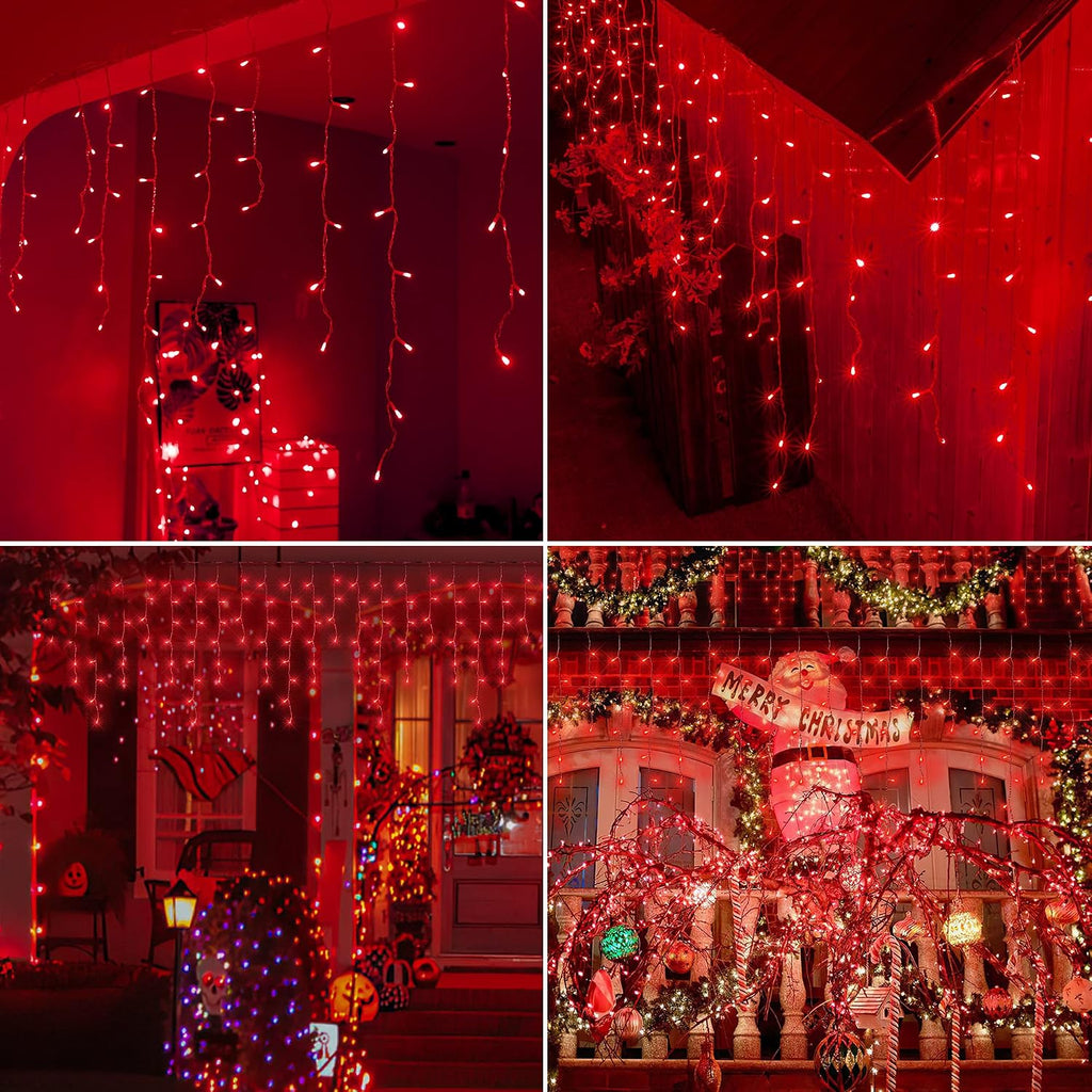 300 LED Red Icicle Lights,33FT Christmas Lights Outdoor