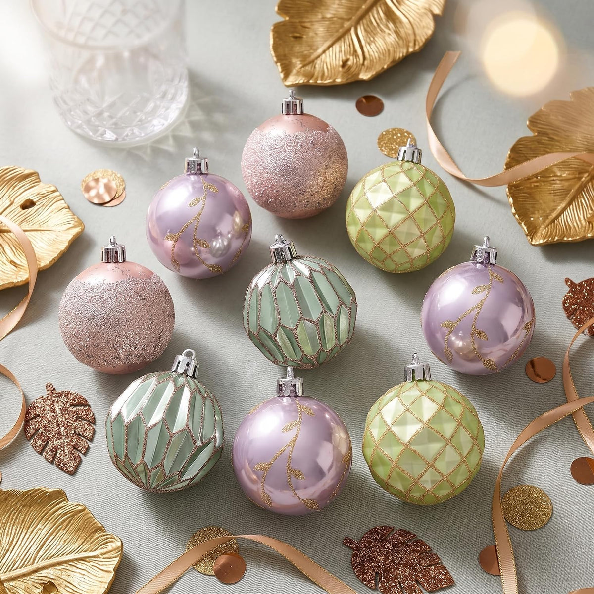 DecorbyHannah 9ct 3.15inch Christmas Ornaments Tree Decorations Pink Green