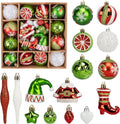 46PCS Christmas Ornament Set, Red, Green & White Tree Decorations