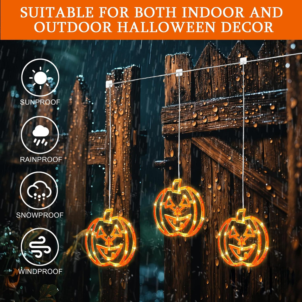 woohaha Pumpkin Halloween Window Lights,48LED Orange