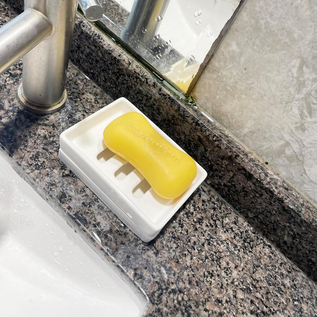 Ceramic Soap Dish Bar Soap Holder Double Layer Soap Tray Draining