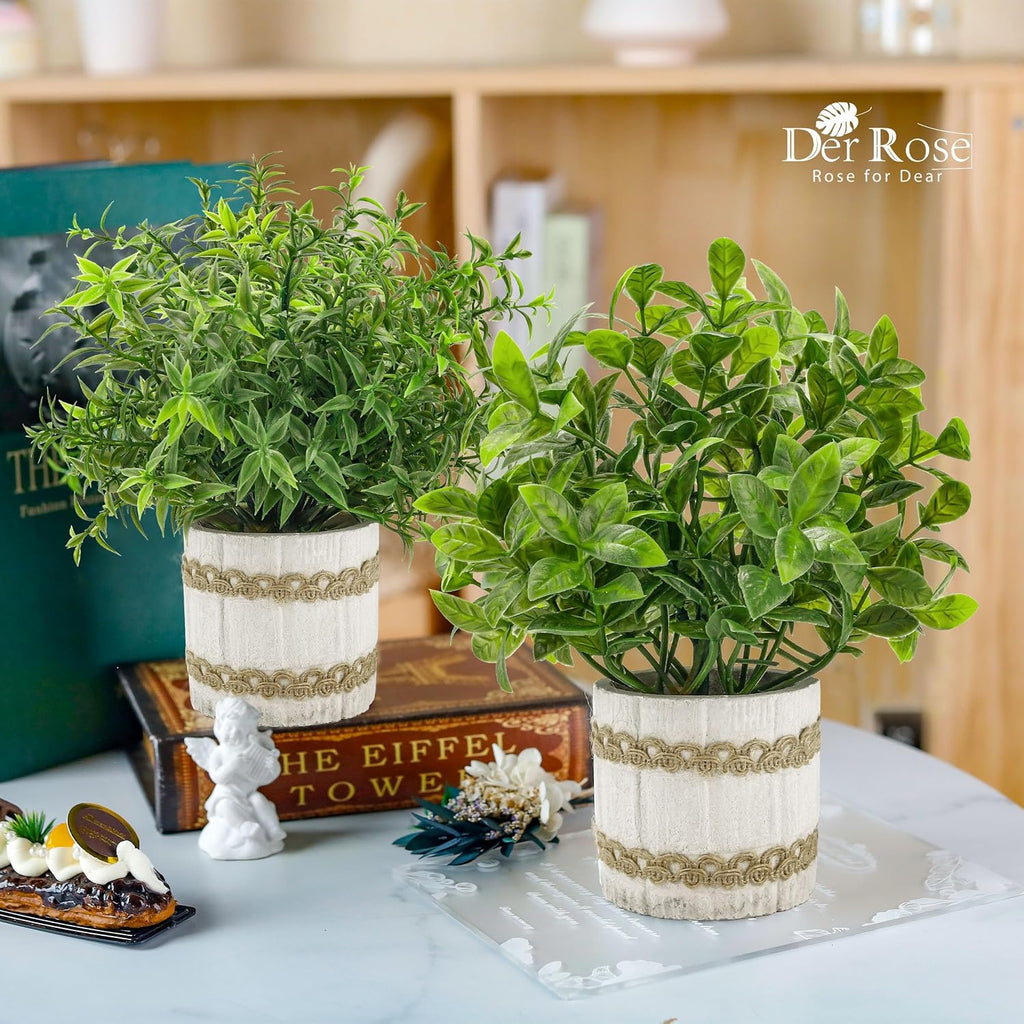 Der Rose 4 Pack Green Faux Plants Indoor Small Plants for Office Desk Decor