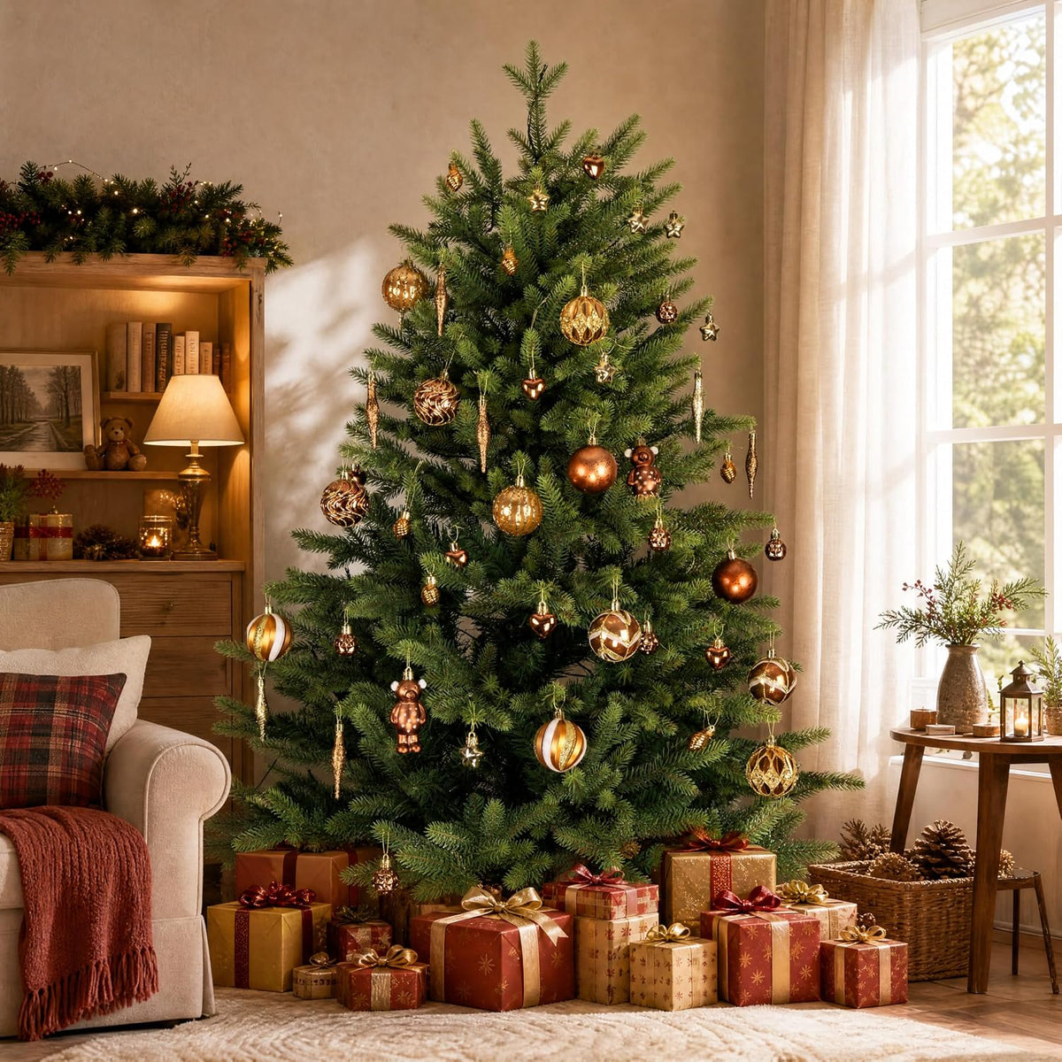 46PCS Christmas Ornament Set, Bronze Hanging Decorations