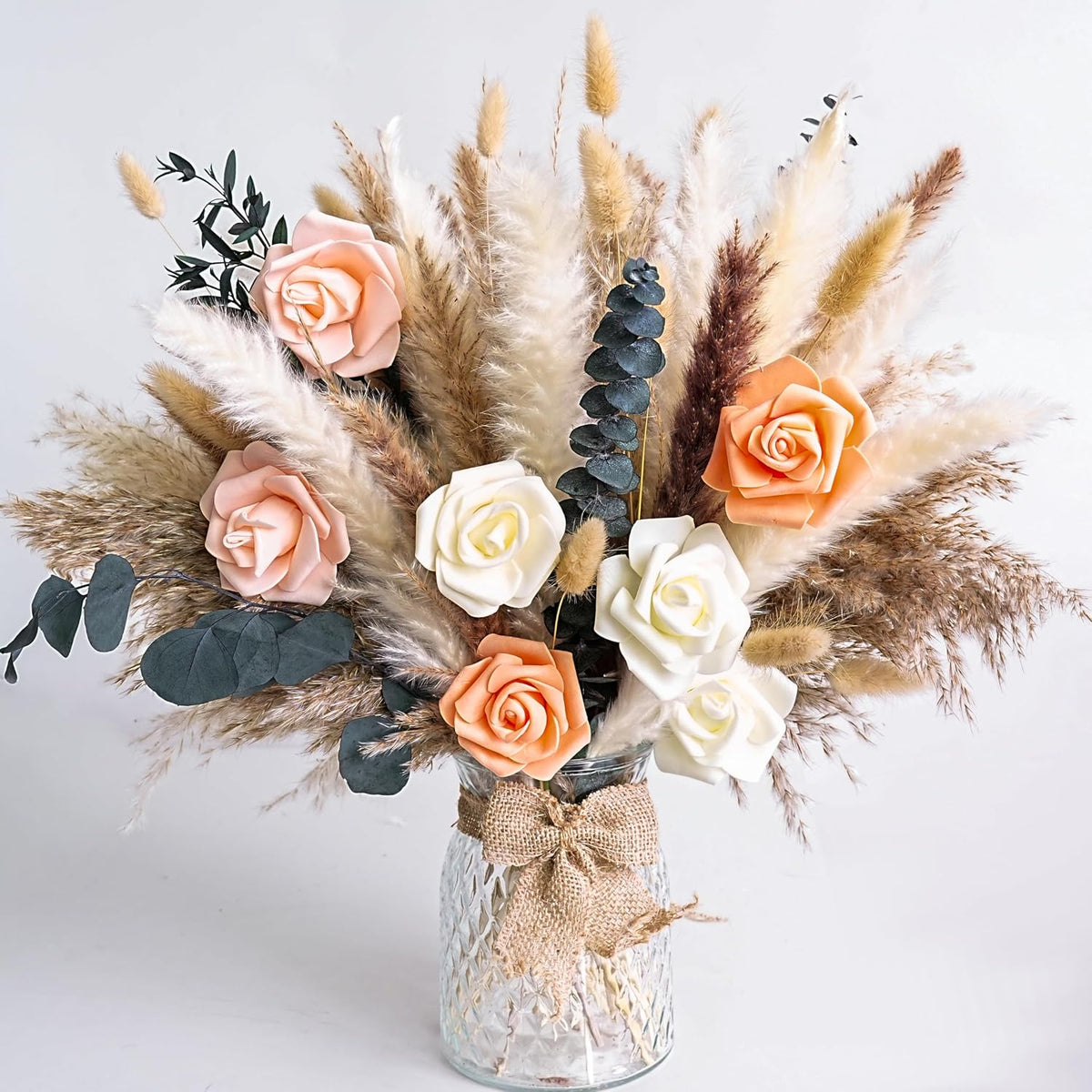 Dried Flower Bouquet | Pampas Grass Decor | Floral Arrangements for Home & Wedding | Boho, Rustic, and Modern Decorations (Without vase)