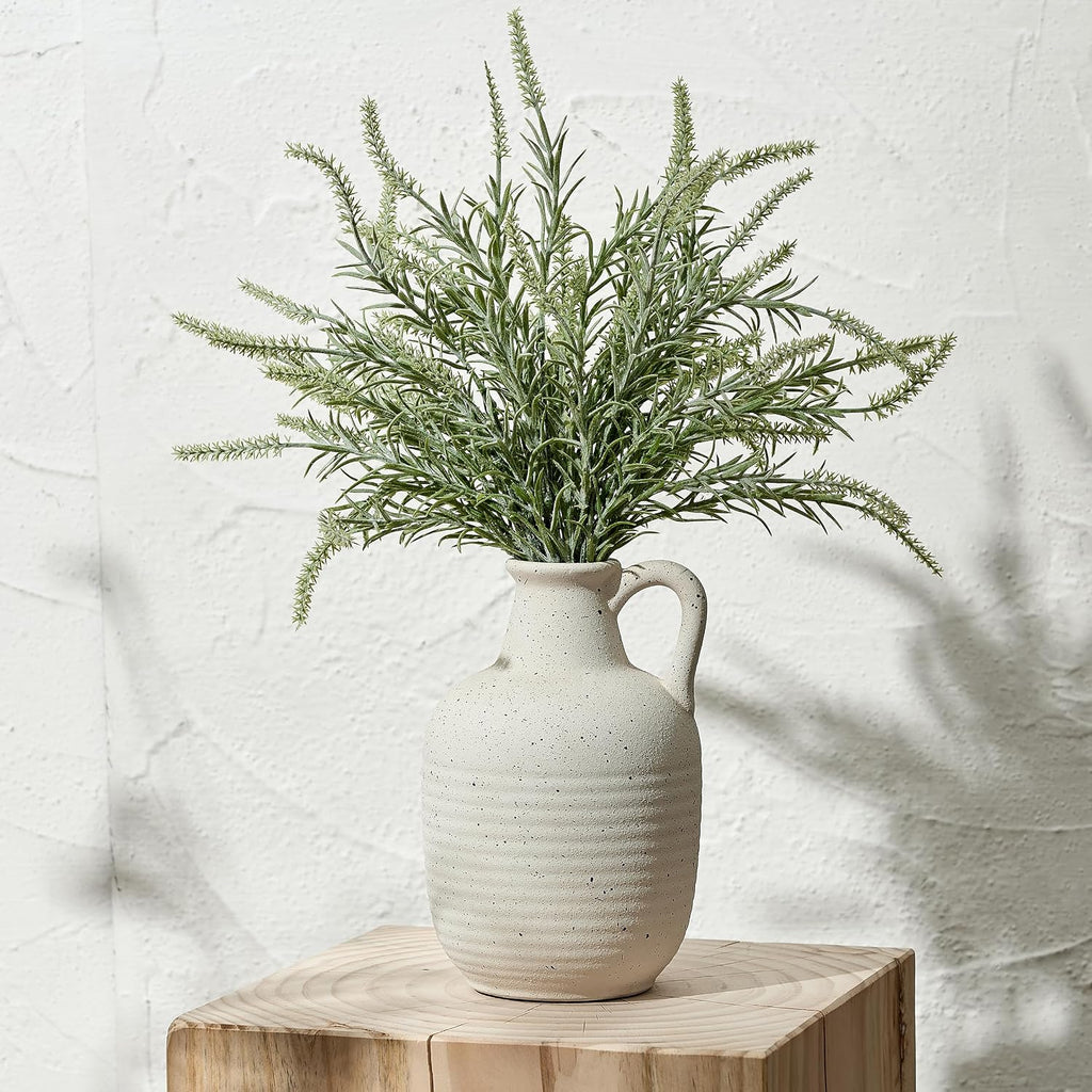 SIDUCAL Rustic Ceramic Farmhouse Flower Vase with 1 Handle-Height 8.43" Terracotta Vase, Unique Textured Pottery Flower Vases for Home Decor, Table, Wedding, Living Room, Shelf Decor, Speckled White