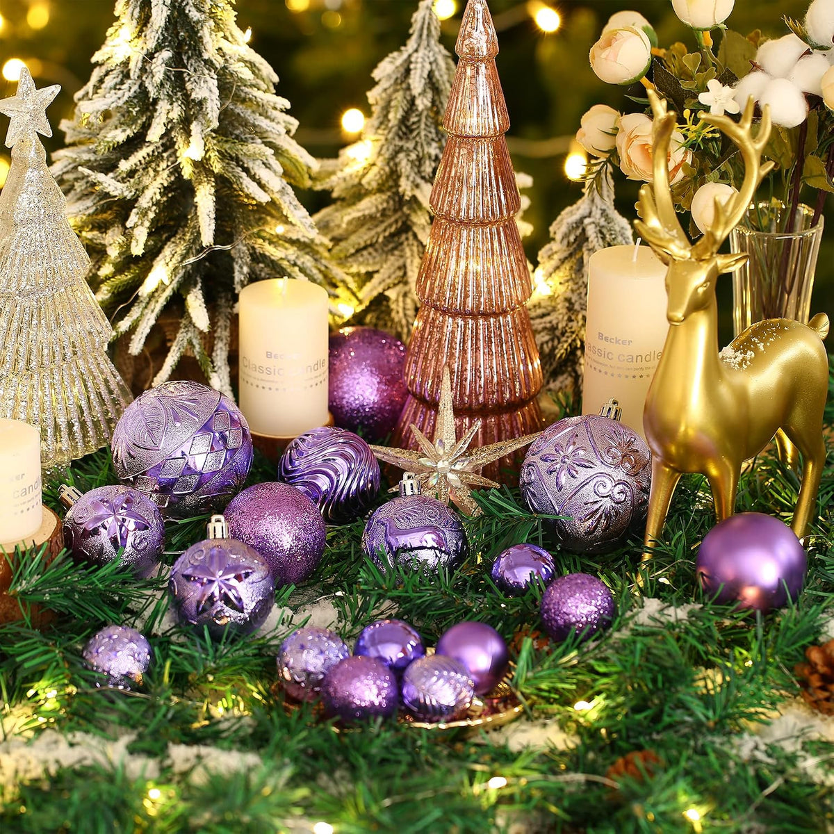 34ct Light Purple Christmas Ball Ornaments Shatterproof Plastic Christmas Tree Decorations for Xmas Party Home Office Holiday Decor -Medium Size (2.36"/ 60mm)