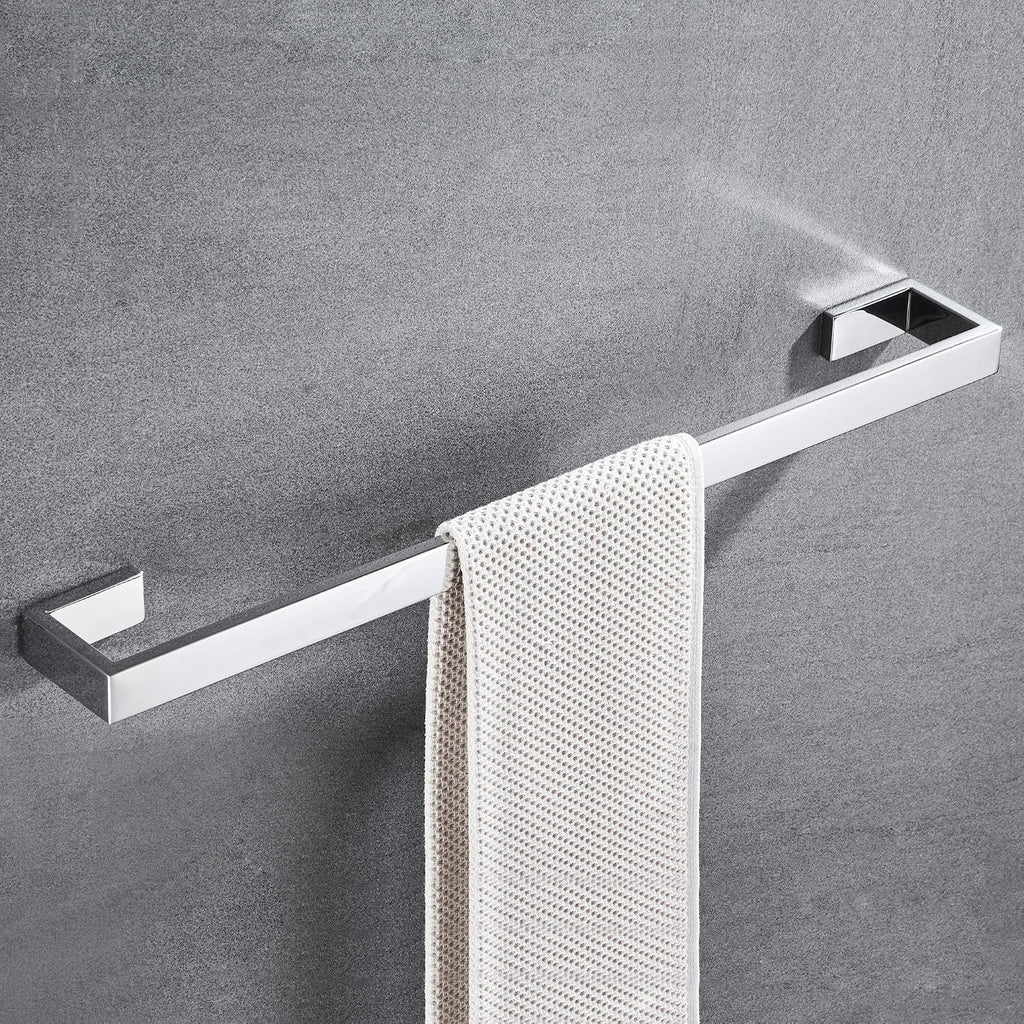 JunSun Square Towel Bar 24-Inch Stainless Steel Towel Holder Bathroom Accessories Square Bathroom Bars Towel Rack Bathroom Hardware Wall Mounted Stainless Steel Polished Chrome