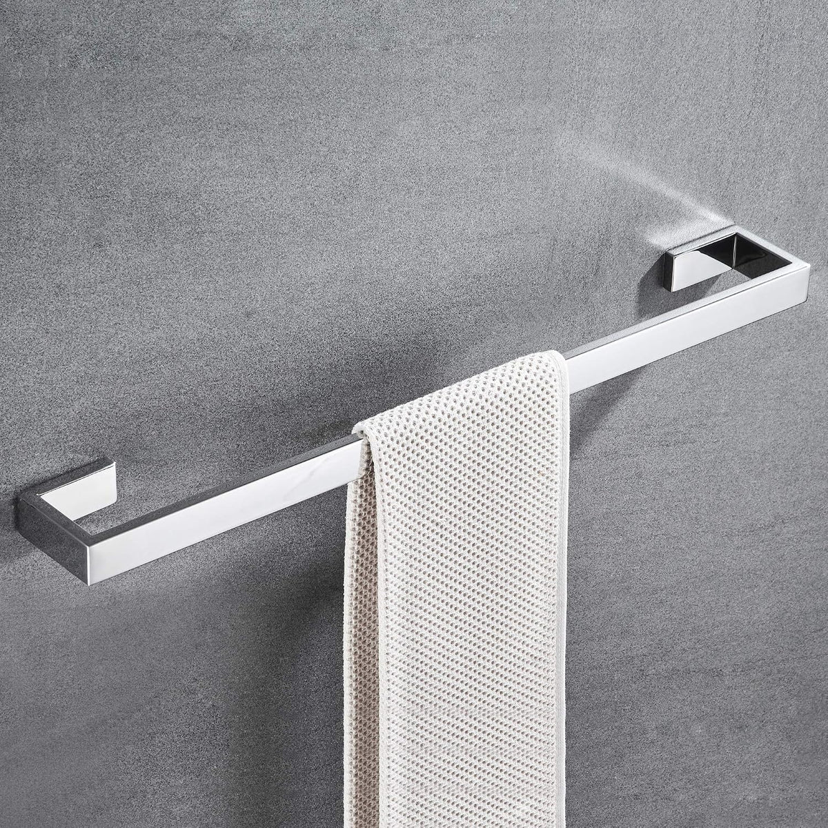 JunSun Square Towel Bar 24-Inch Stainless Steel Towel Holder Bathroom Accessories Square Bathroom Bars Towel Rack Bathroom Hardware Wall Mounted Stainless Steel Polished Chrome