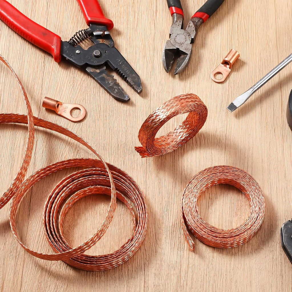 LEIFIDE Orange 3 Rolls Tinned Copper Braid Cable Shielding Sleeve