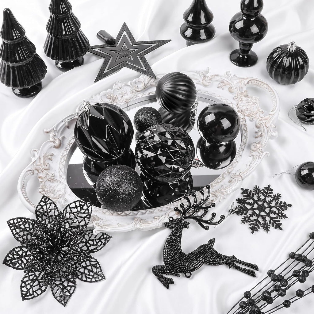 Ouddy Decor 105 Pcs Black Christmas Tree Ball Ornaments Decorations Set