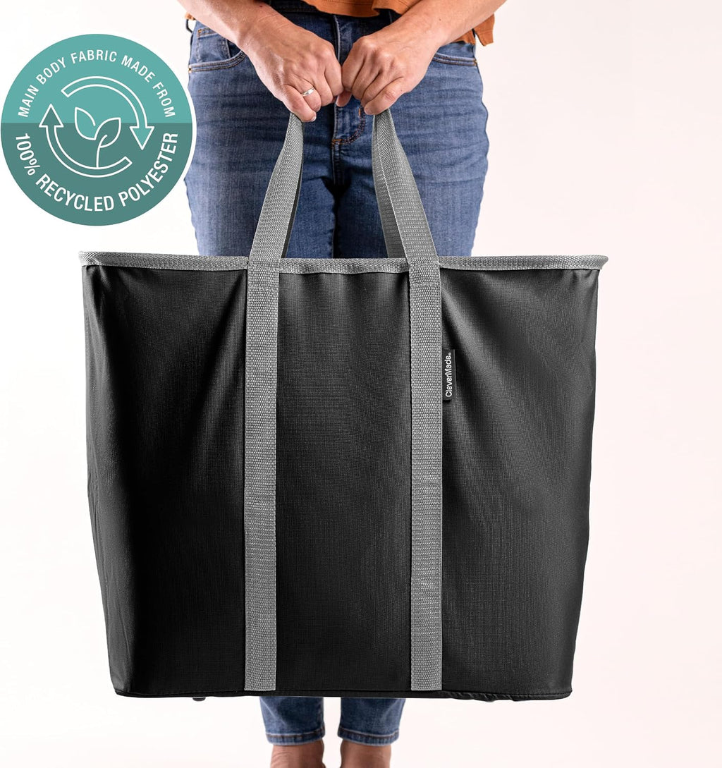 CleverMade Collapsible Laundry Caddy, 64L, 2 Pack, Black Gray