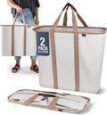 CleverMade Collapsible Laundry Baskets, 64L LUXE Caddy 2 Pack, Cream