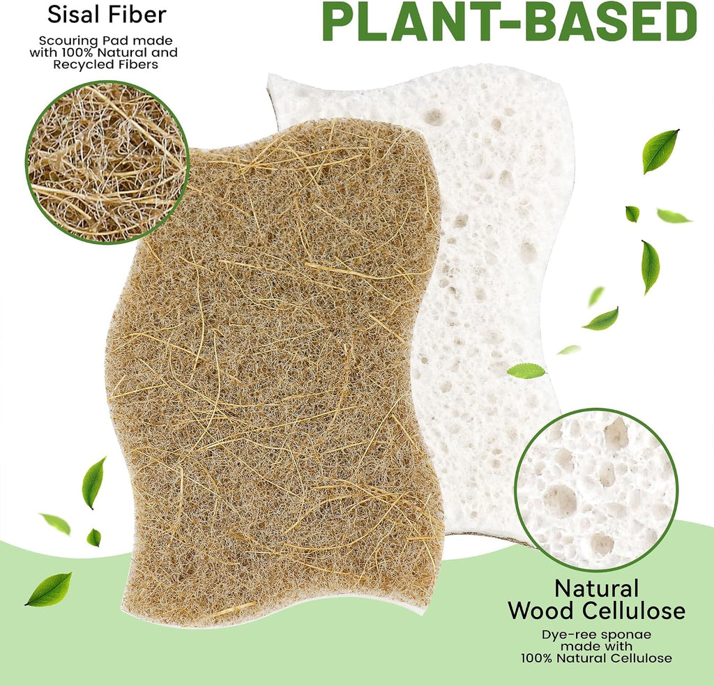 12 Pack Natural Cellulose Non-Scratch Kitchen Scrub Sponges for Dish