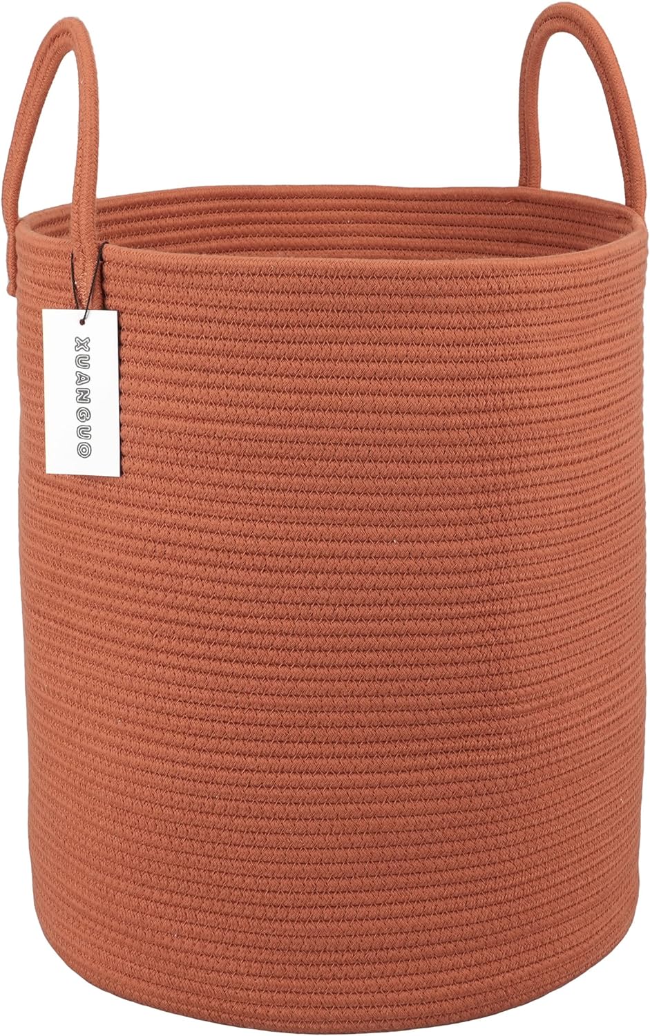 XUANGUO Cotton Rope Laundry Basket Hamper for Clothes Large Rust Red