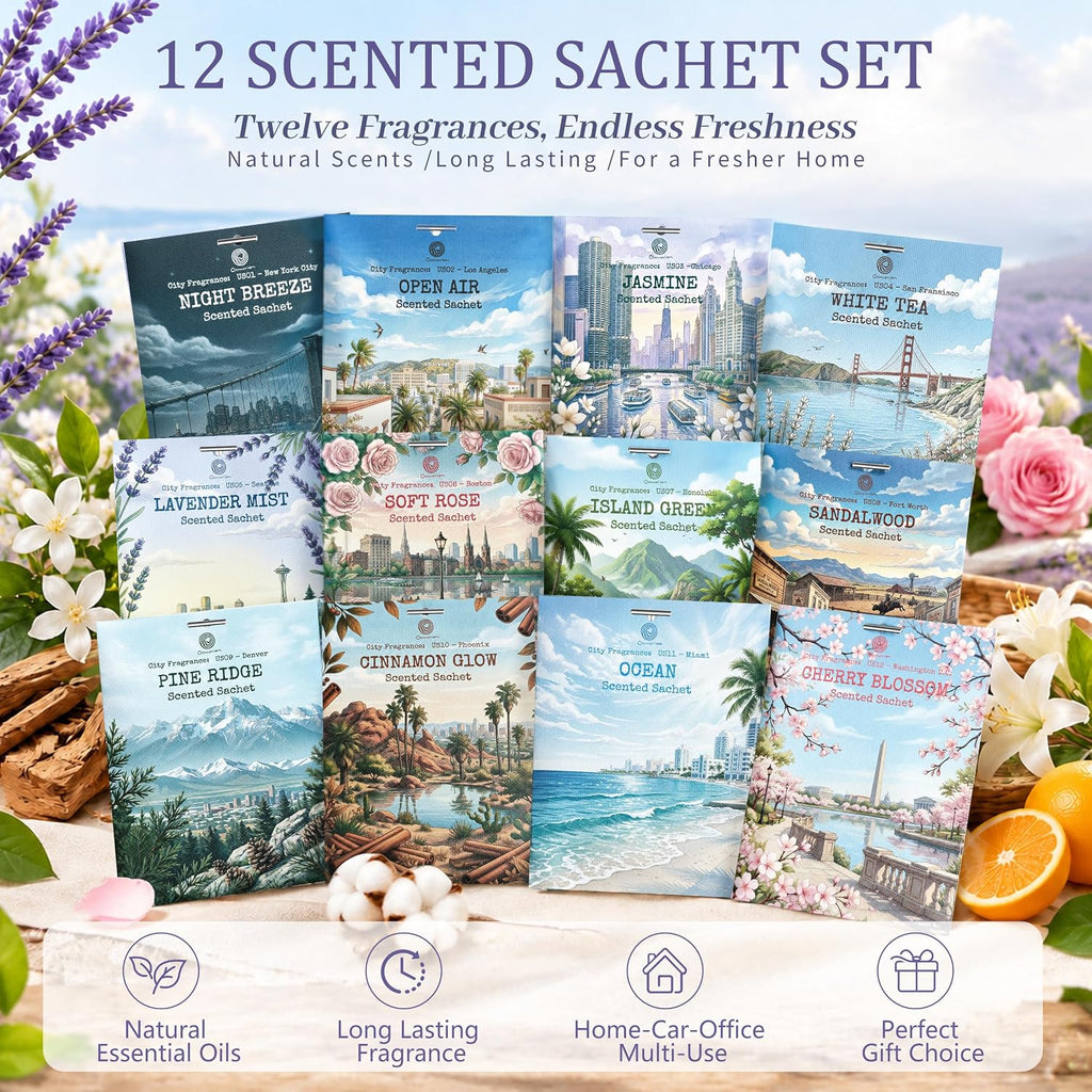 Scented Sachets for Drawers & Closets, 12 Scents Variety Pack