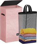 WTREE Laundry Hamper with Lid, Reinforced Sturdy Clothes Hamper with Anti-Puncture Base, Large Collapsible Laundry Basket with Removable Liner Bag, Tall Dirty Clothes Bin for Family, 100L Pink