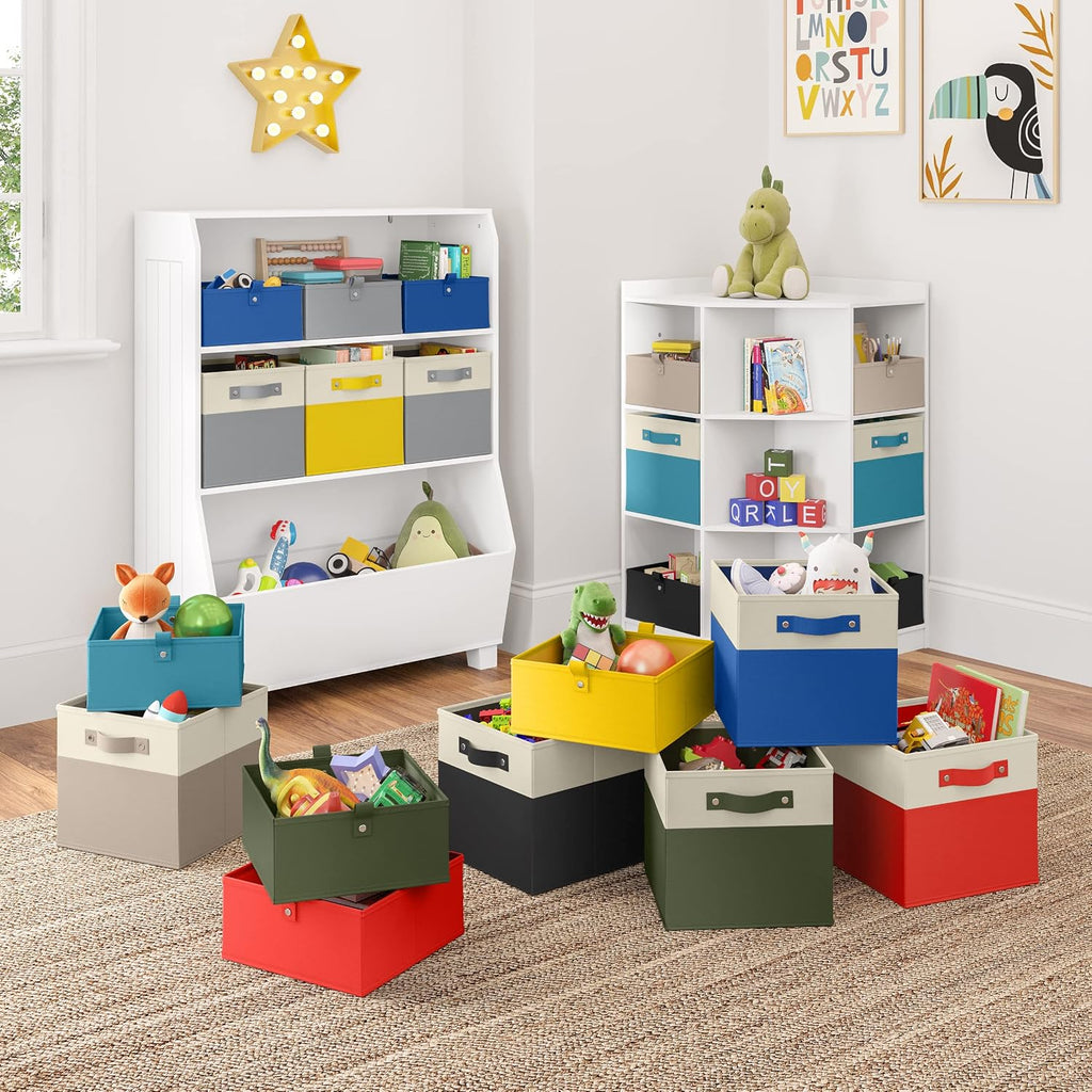 RiverRidge Two-Tone Folding Storage Bins - 2-pack of 10in Tall Taupe Cubes