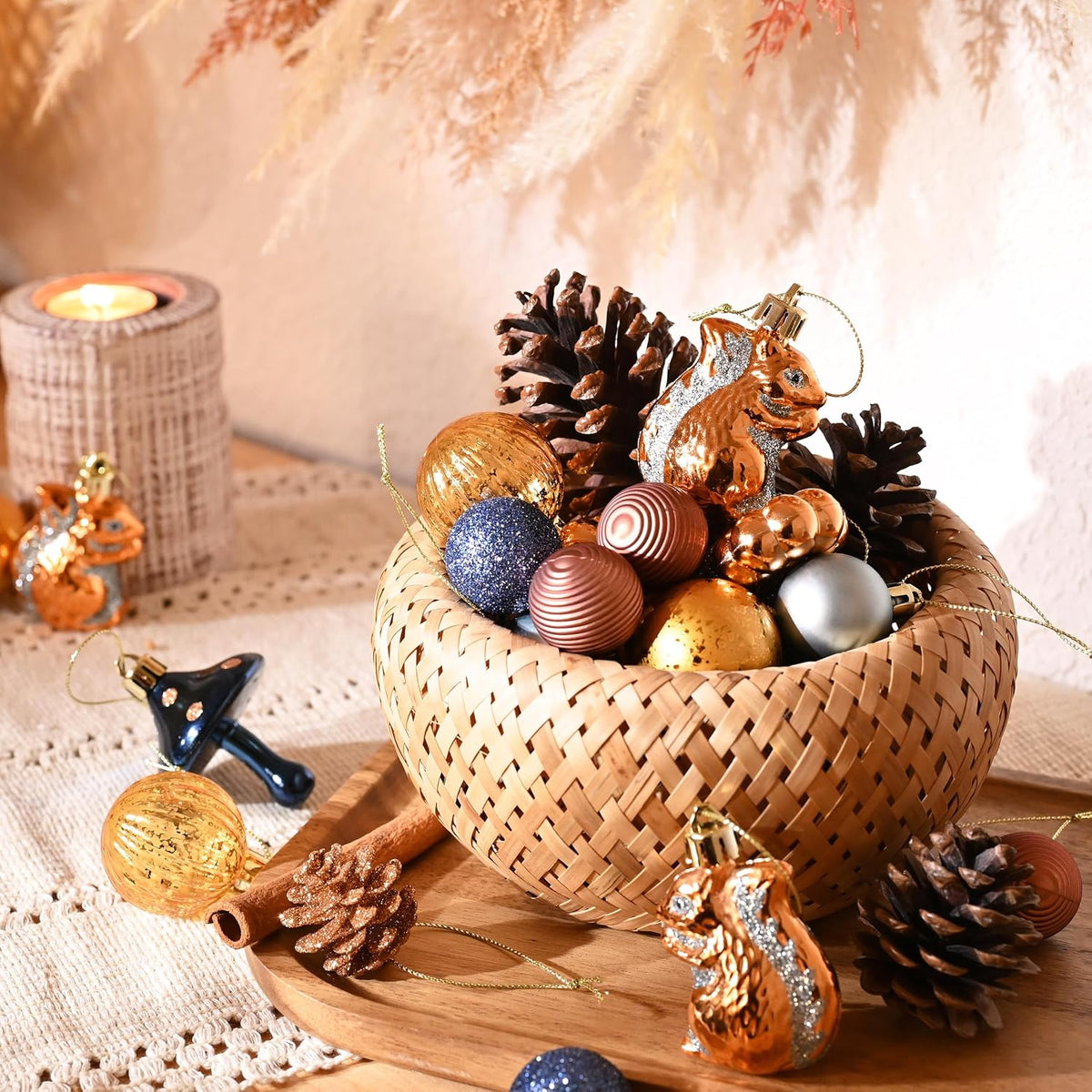 DecorbyHannah 45ct Mini Christmas Ornaments Set Tree Decoration Blue Copper