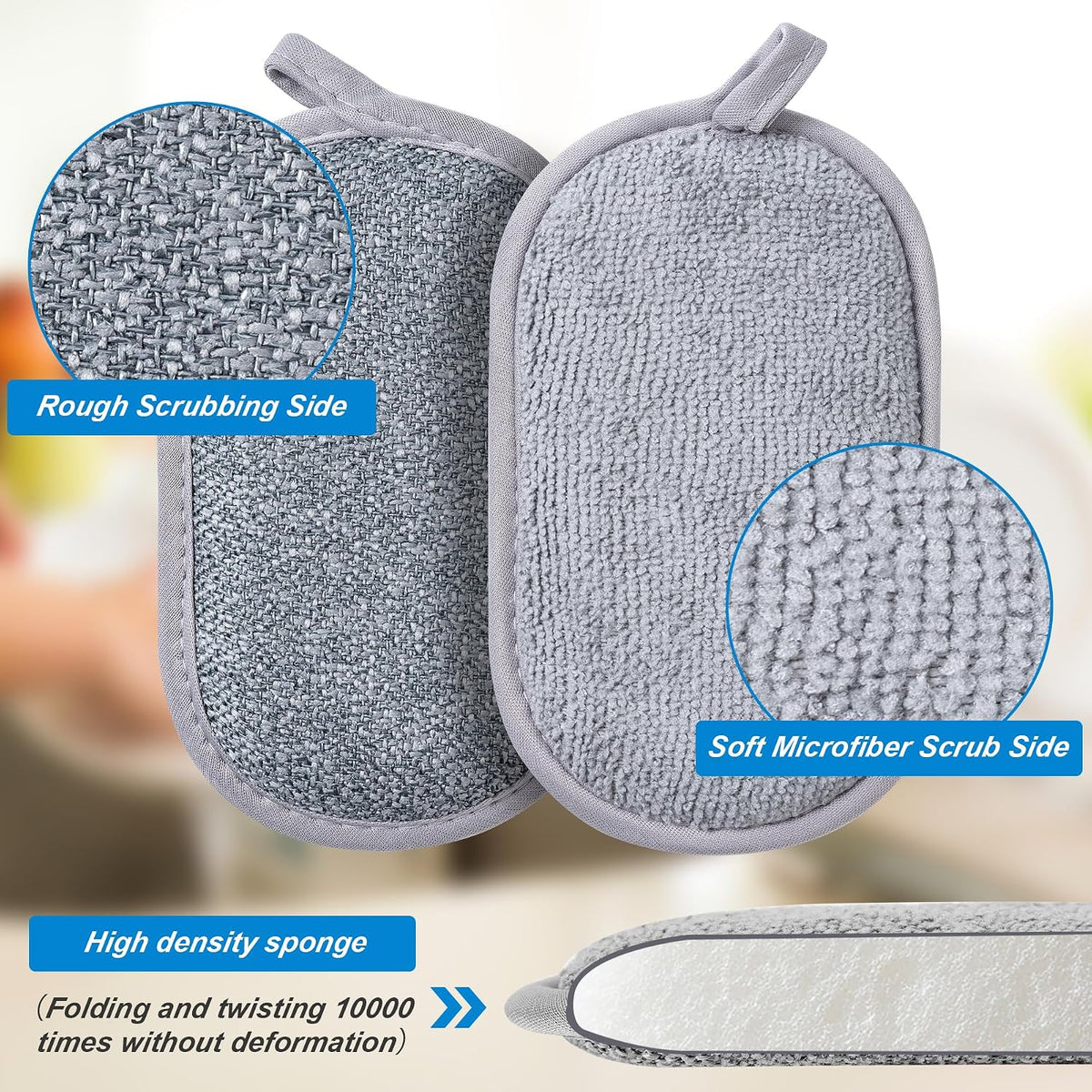 Non Scratch Scrub Sponge-6pack, Dual-Sided Sponges Kitchen(M,Gray)