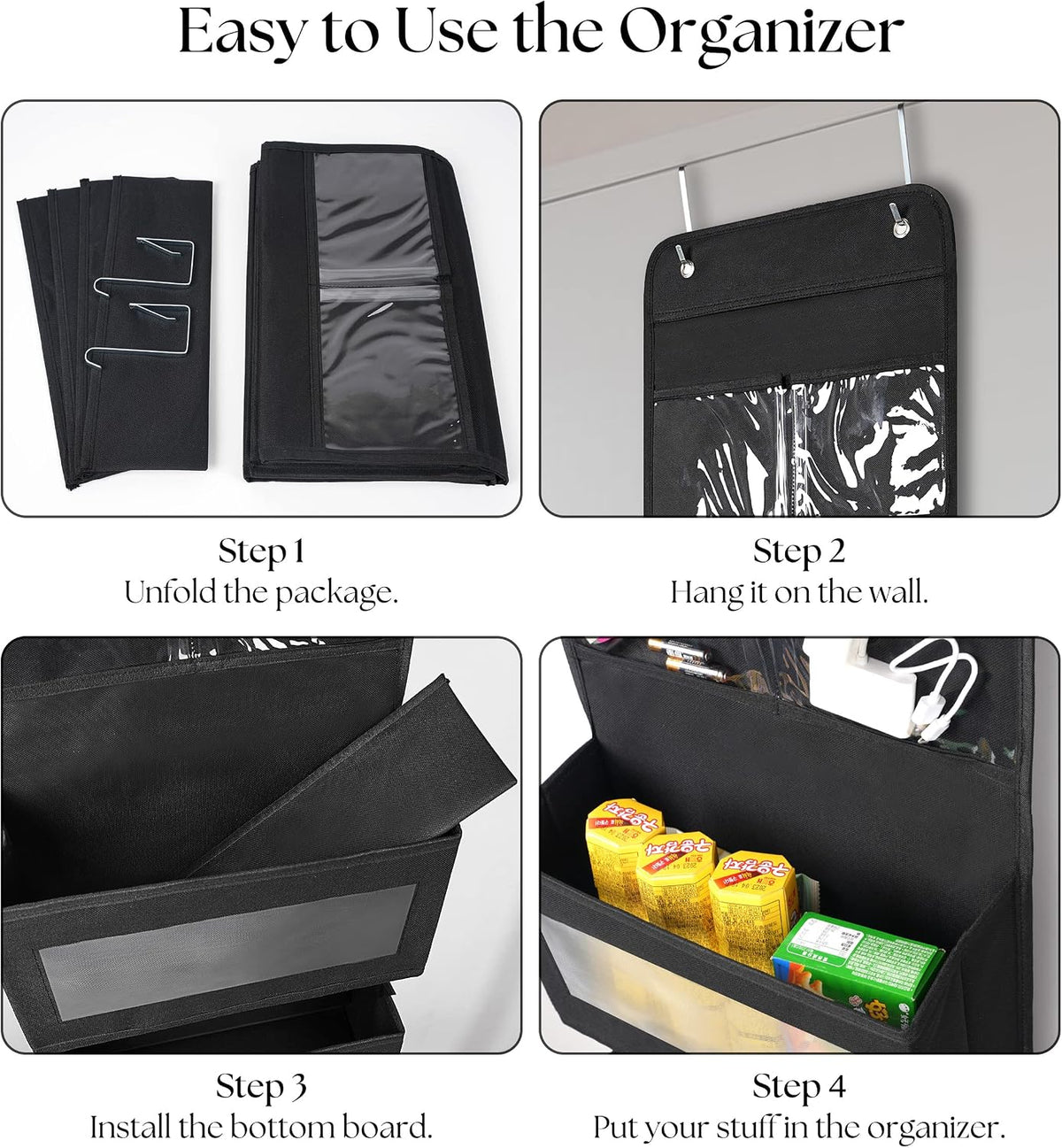 GCreation Over Door Organizer for Bedroom Bathroom Pantry, 5 Shelf Black