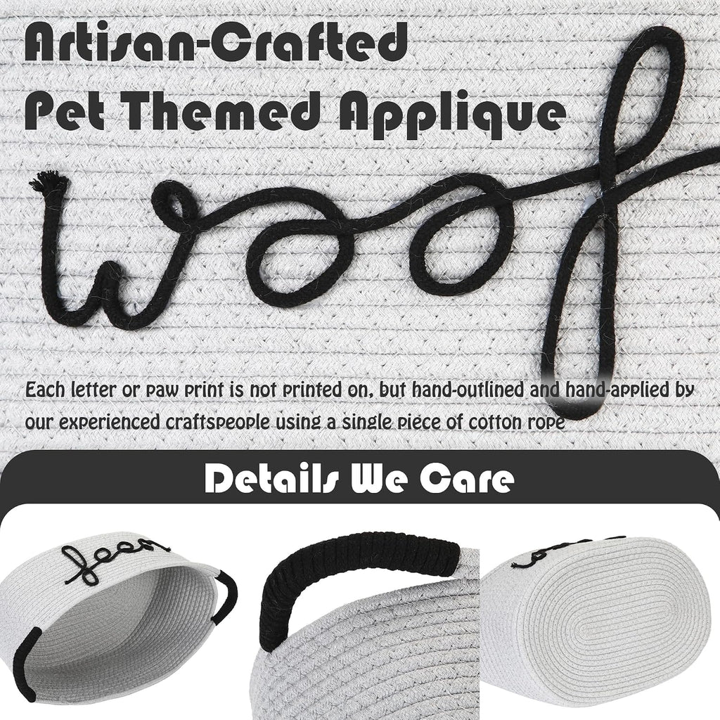 Sea Team Dog Toy Storage Basket with Handles, Gray Woof