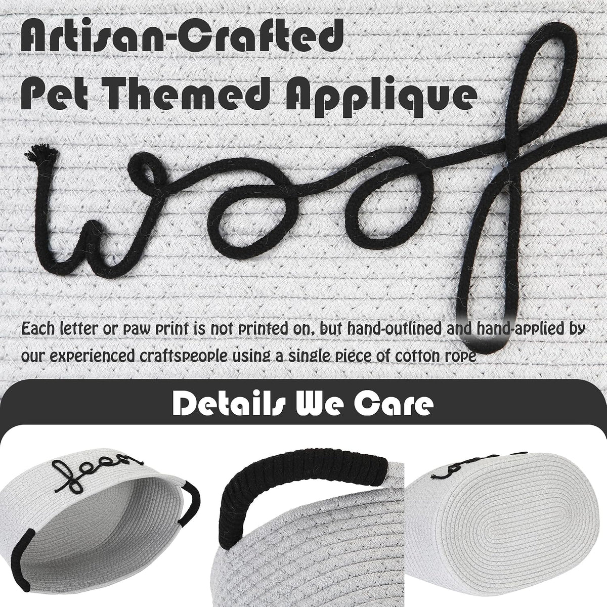 Sea Team Dog Toy Storage Basket with Handles, Gray Woof