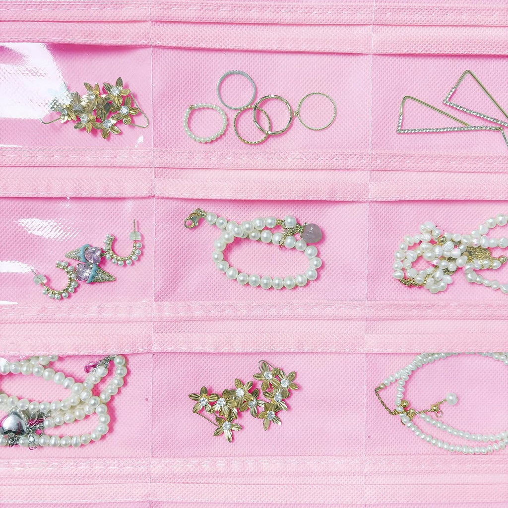 Hanging Jewelry Organizer 80-Pocket Double-Sided Storage, 2-Pack, Pink