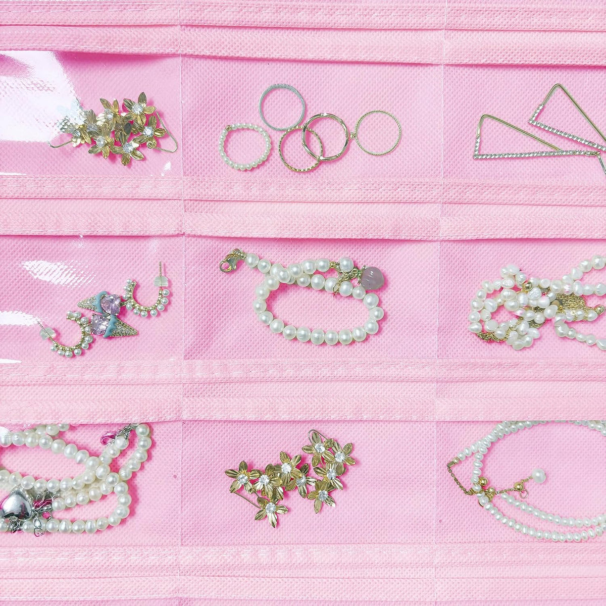 Hanging Jewelry Organizer 80-Pocket Double-Sided Storage, 2-Pack, Pink