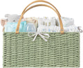 HBlife Large Baby Diaper Caddy Organizer Green, Paper Rope Storage Baskets Nursery Bin with Removable Divider, Portable Car Organizer for Diapers, Baby Shower Gifts, Newborn Essentials Must Haves