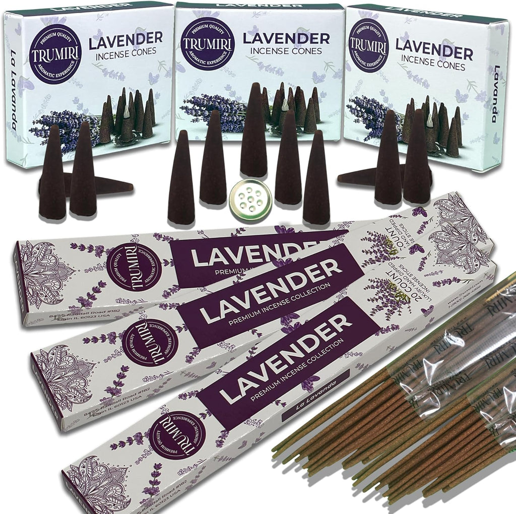 Lavender Incense Sticks & Incense Cones Combo Pack - 60 Insence-Sticks + 30 Insence Cones - Inscense - Incense Cones Scented - Insents