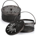 Lallisa 2 Pieces Mosquito Coil Holder Incense Coil Holder Round Retro Portable Metal Hanging Incense Burner Holders with Handle for Home Indoor Outdoor Camping Patio (Bronze)