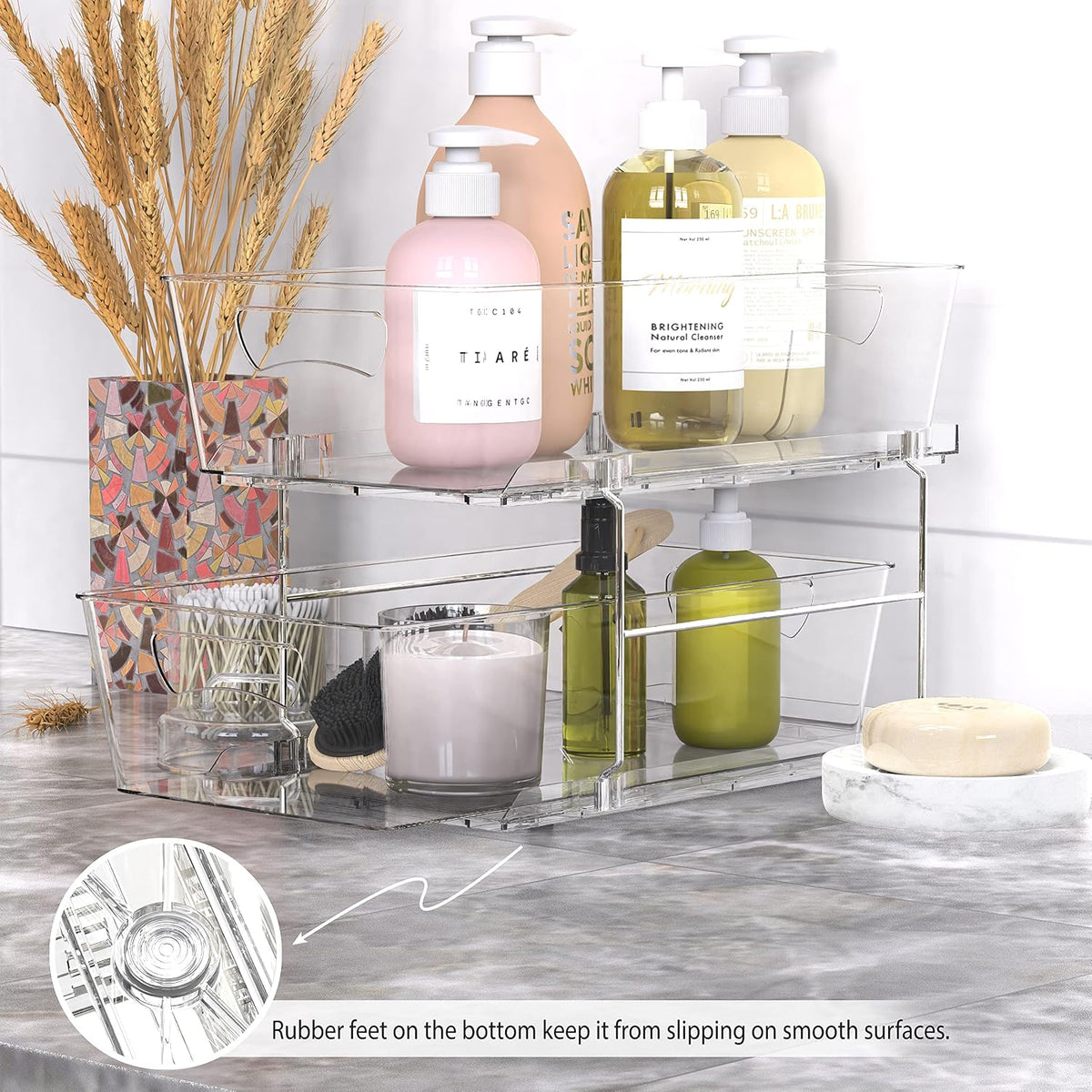 Simple Houseware 2 Tier Basket Drawer Cabinet Pull-Out Organizer, Clear