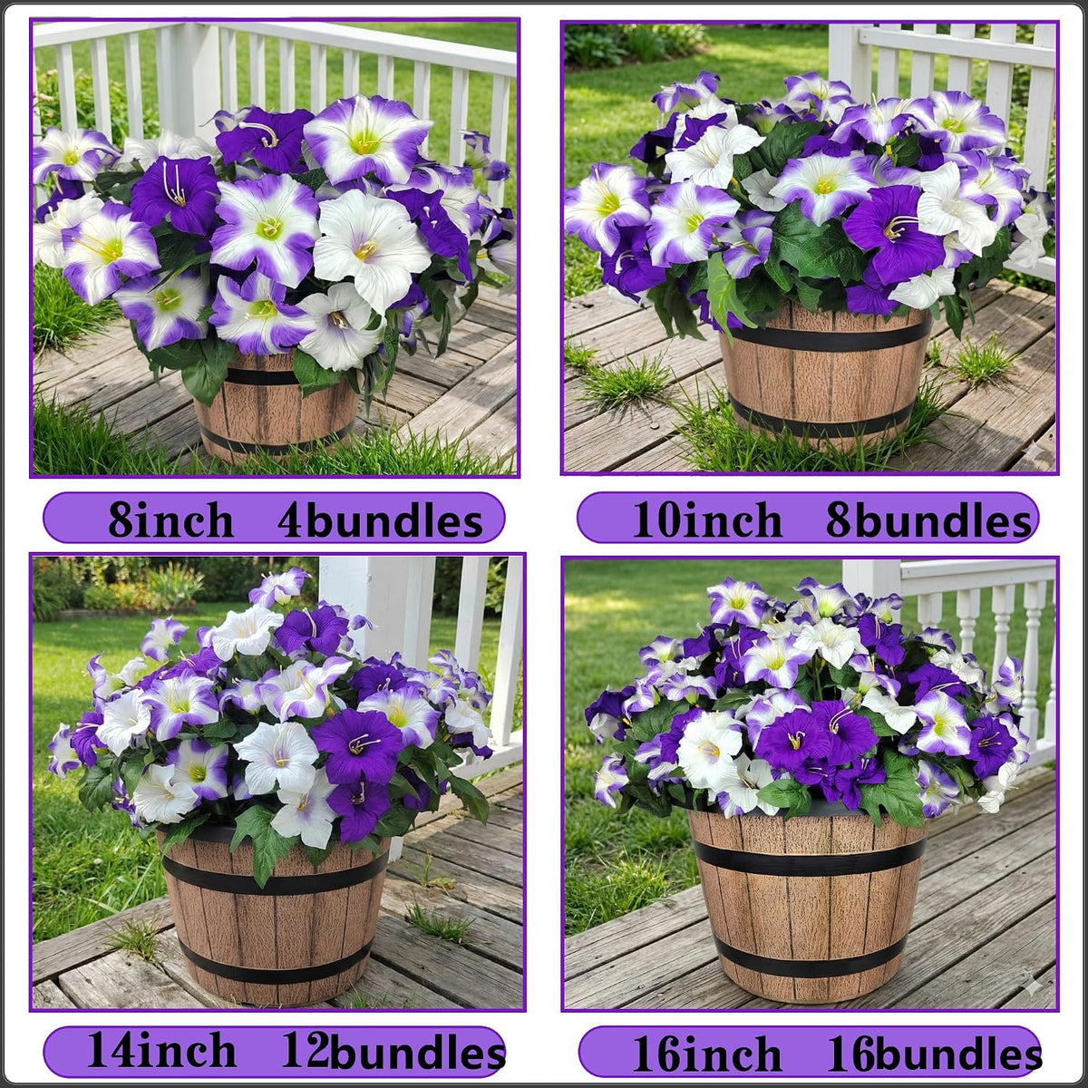 Geegoods Artificial Petunias Flowers for Outdoors, 4 Bundles UV Resistant