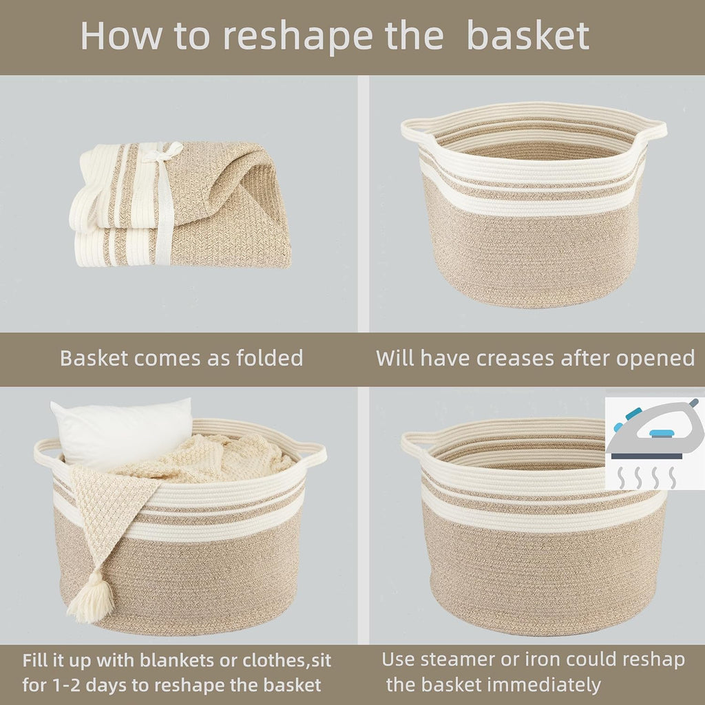 XUANGUO Extra Large Cotton Rope Round Storage Basket 22" x 14"