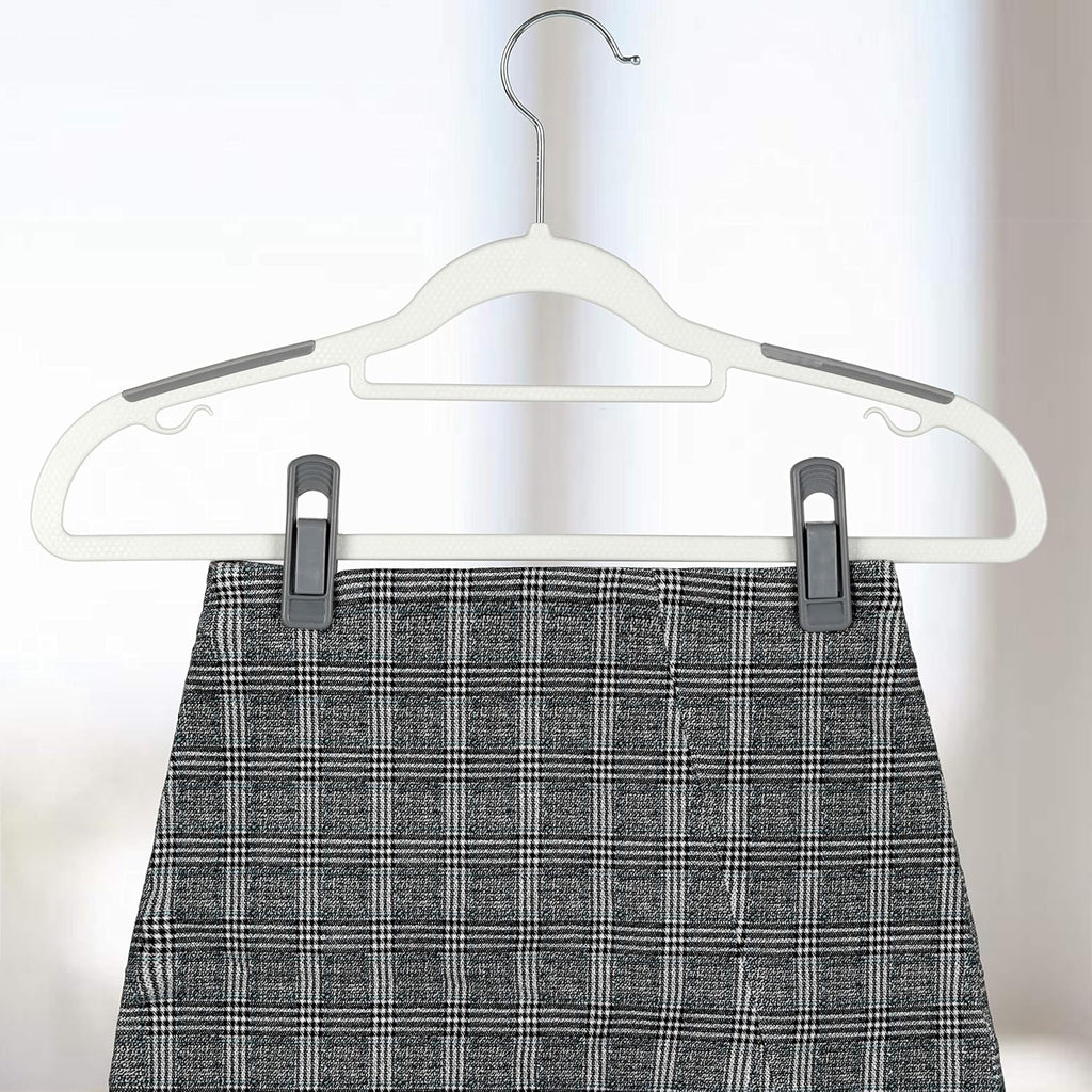Tinfol 40pc Grey Plastic Hanger Clips - Strong Pinch Grip Clips for Use with Slim-line Clothes Velvet Hangers, Multi-Purpose Finger Clips for Home
