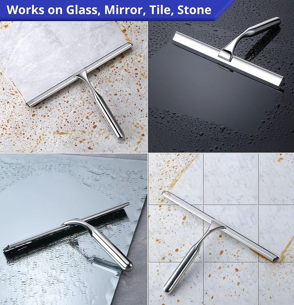 HOME SO Stainless Steel Shower Squeegee, Chrome Silver 12" Rubber Blade