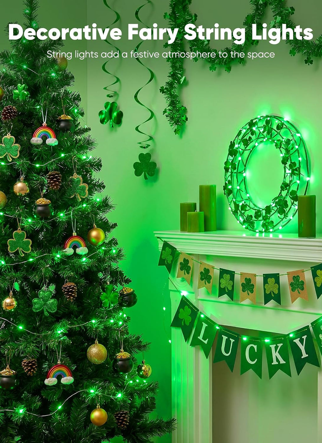 Minetom 33FT 100LED Fairy Lights Battery Operated, Green String Lights