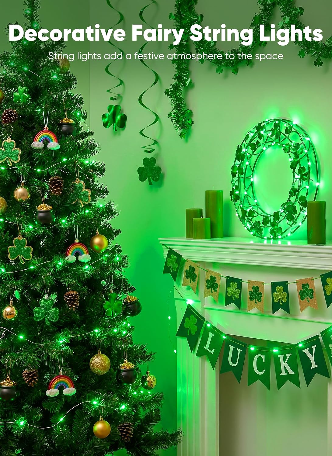 Minetom 33FT 100LED Fairy Lights Battery Operated, Green String Lights