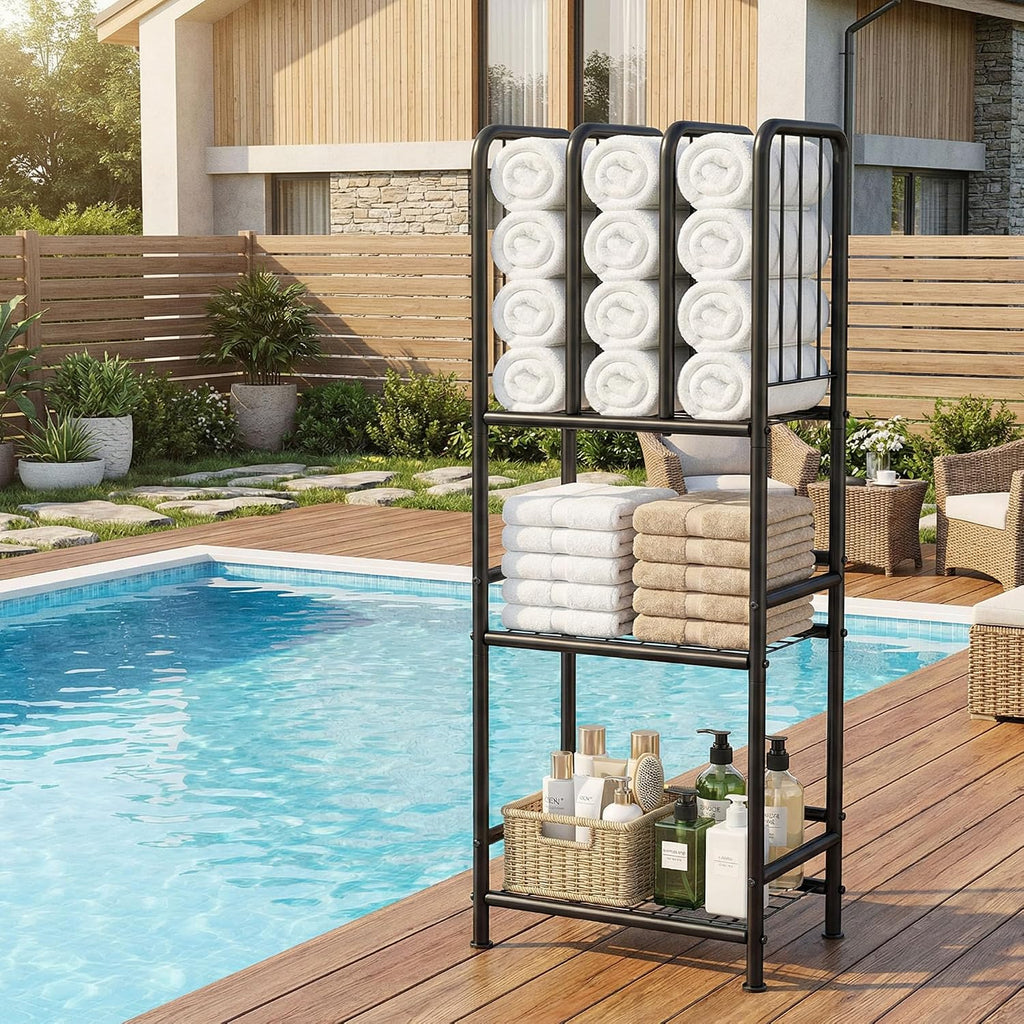 3-Tier Towel Storage for Bathroom, Freestanding Towel Rack with Dividers