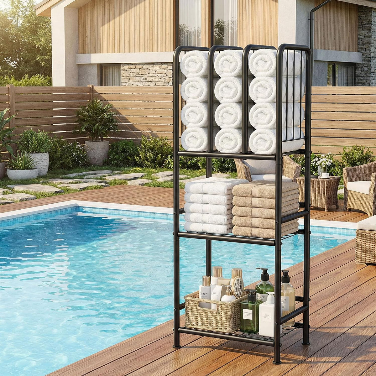 3-Tier Towel Storage for Bathroom, Freestanding Towel Rack with Dividers
