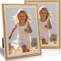 5x7 Gold Silver Picture Frame - Glittering Enamel Photo Frames with Real Glass & Velvet Back, 5 by 7 Metal Frame for Tabletop or Wall, Ideal Home Décor & Weddings Gifts (2PCS)