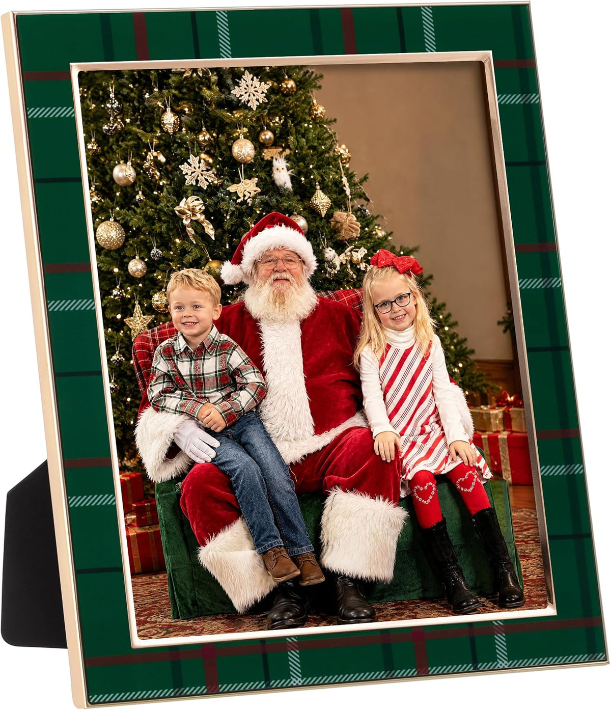 eletecpro Christmas Enamel Picture Frame Glass Cover Green Plaid 8x10