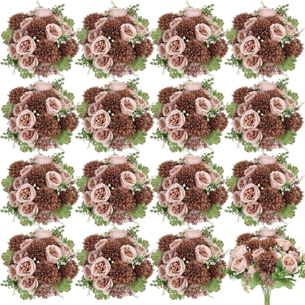 16 Fall Peonies Artificial Flowers Bulk, Brown