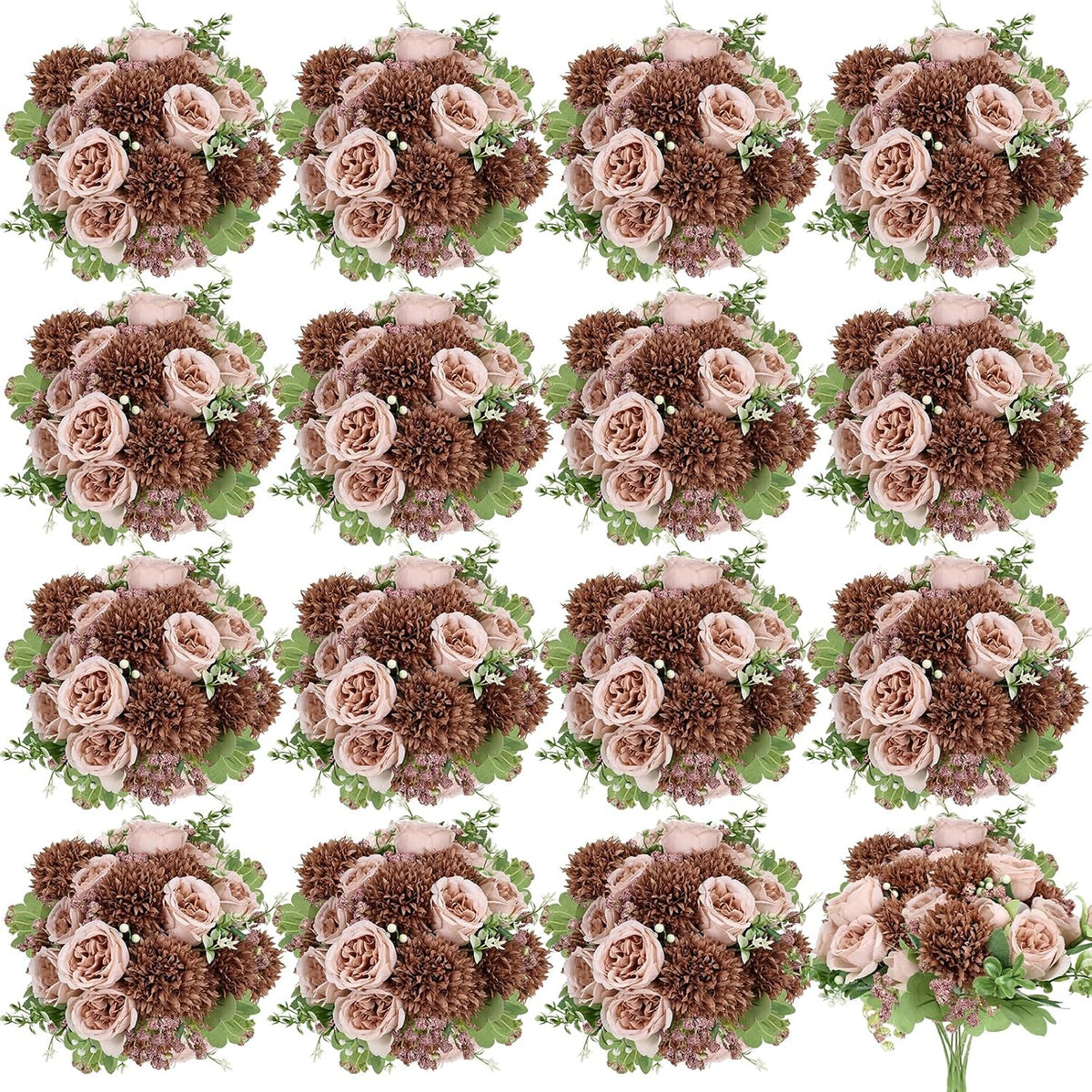 16 Fall Peonies Artificial Flowers Bulk, Brown