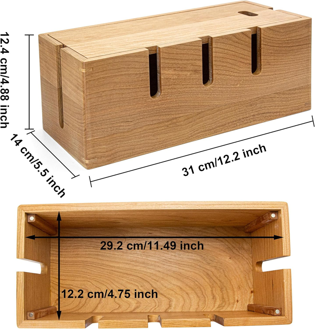Elitzia Cherry Wood Cable Management Box for Power Strip, Magnetic Lid
