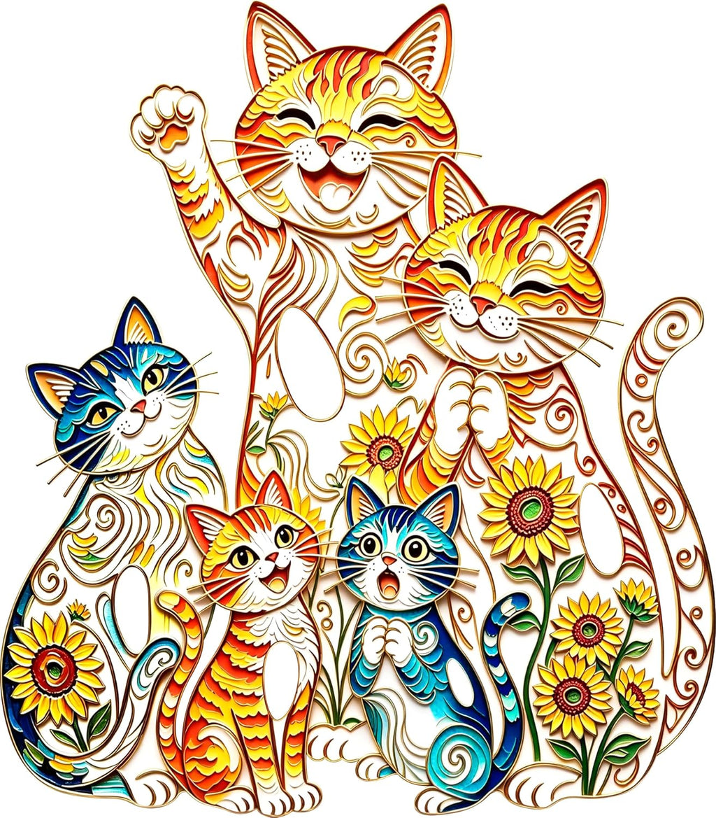 UAPRPG Cat Metal Wall Art,Retro Sunflower Sculpture Abstract Hanging Decor