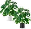 Der Rose 2 Pack 28" Fake Plants, Monstera Plant in Black-and-White Pots