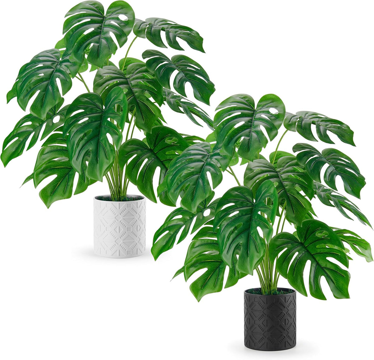 Der Rose 2 Pack 28" Fake Plants, Monstera Plant in Black-and-White Pots